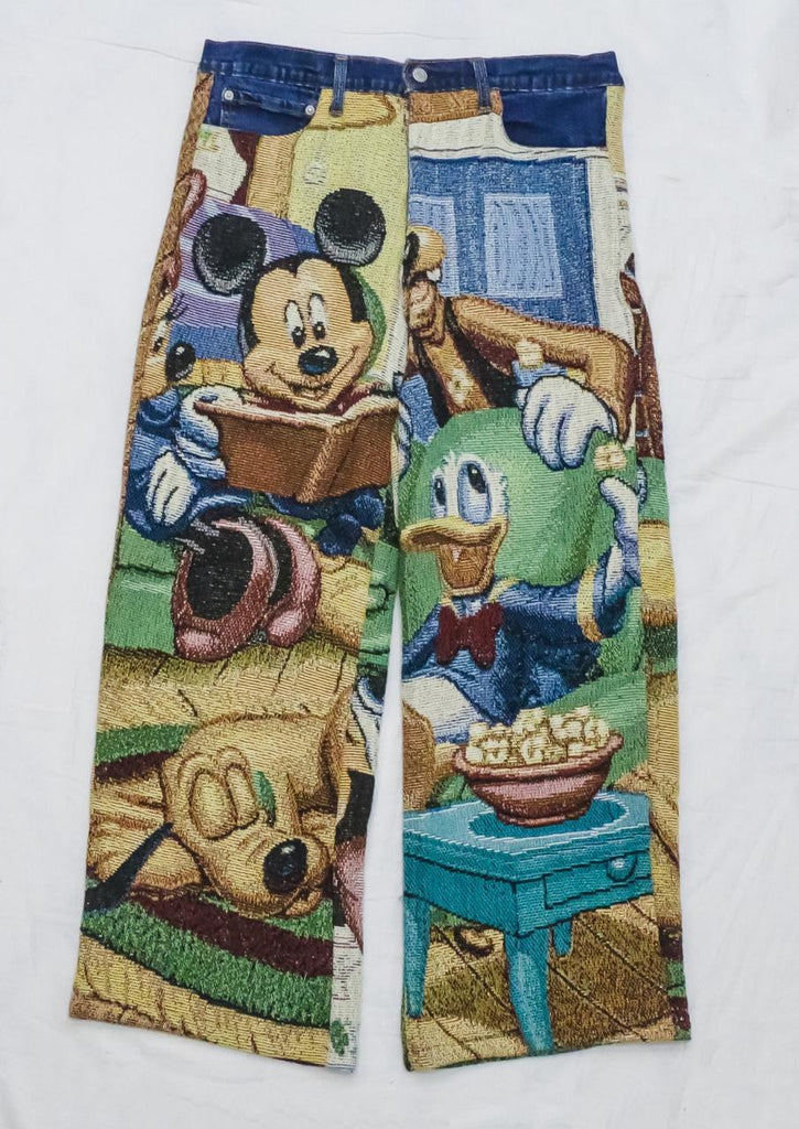 CR2273 UPCYCLED TAPESTRY PANEL DENIM JEANS