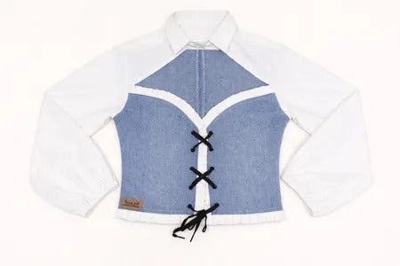 CR1288 Upcycle Denim Corset Collar Top