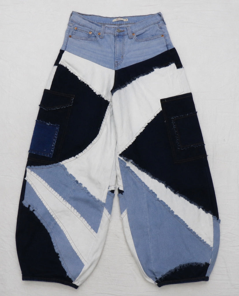 CR2205 UPCYCLED ABSTRACT PATCHWORK BAGGY DENIM JEANS