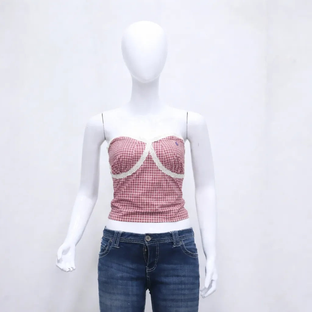 CR1323 Upcycled Lace Trim Corset Top