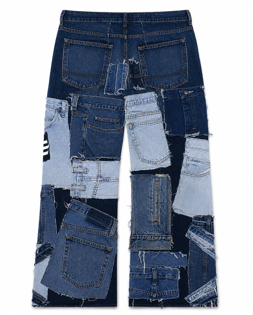 CR2193 UPCYCLED ADIDAS PATCHWORK DENIM JEANS