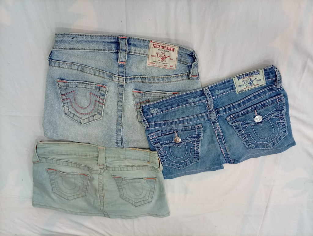 CR12035 Upcycled True Religion Mini Denim Skirts