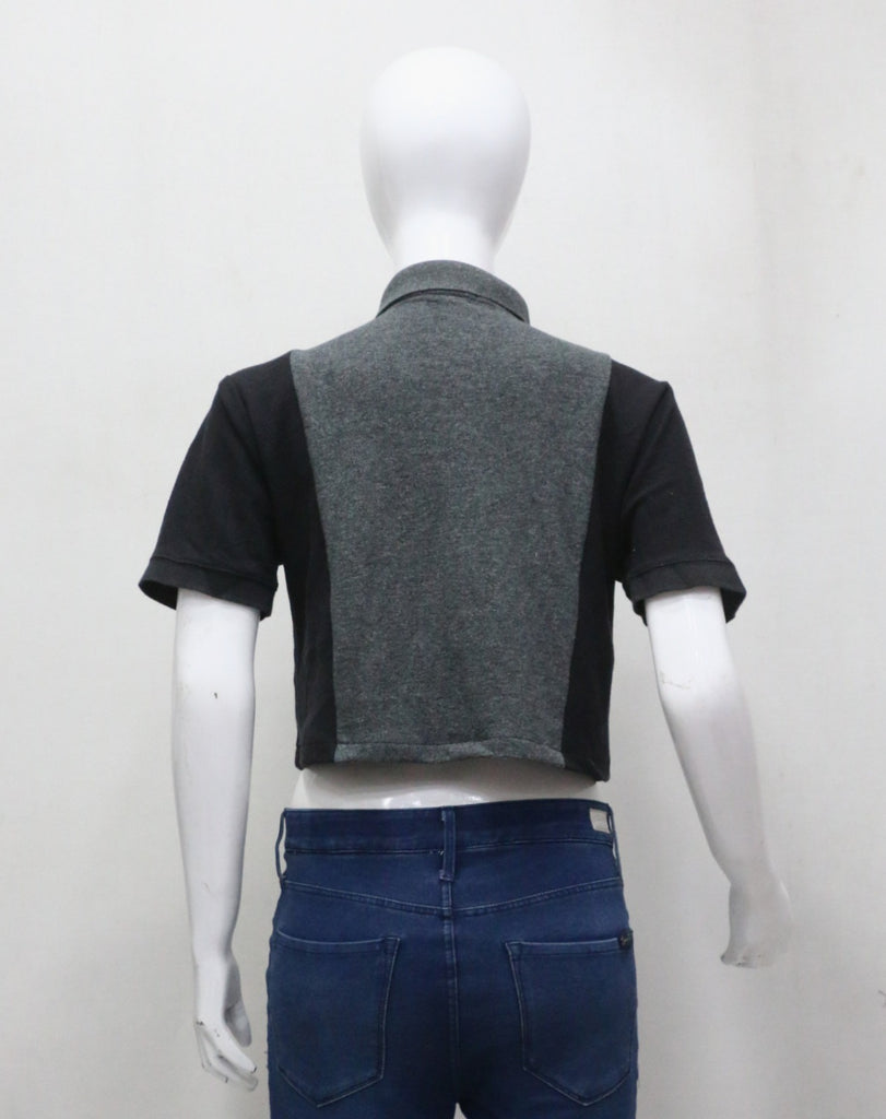 CR1421 Rework Color Block Branded Crop Top – Dual Tone Panel Tee