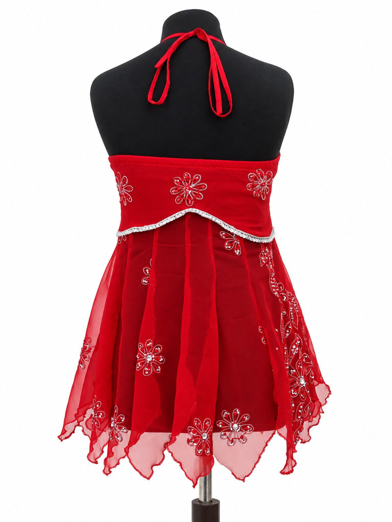 CR2304 UPCYCLED EMBELLISHED HALTER HANDKERCHIEF TOP