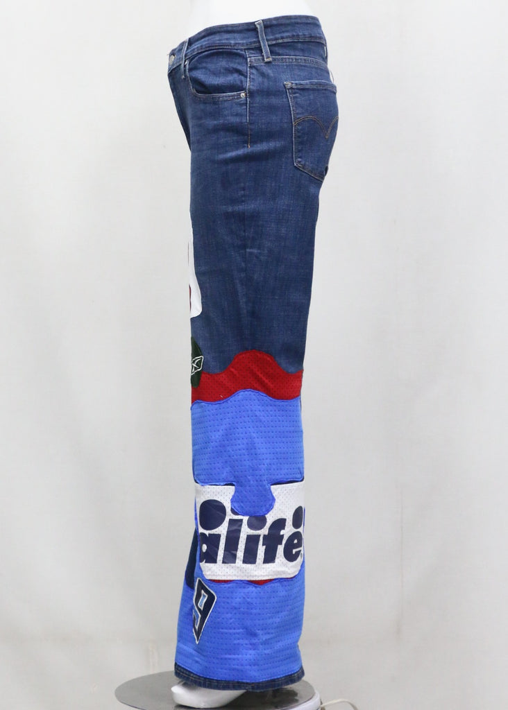 CR1303 Patchwork Graphic Flare Jeans – Rework Streetwear Denim
