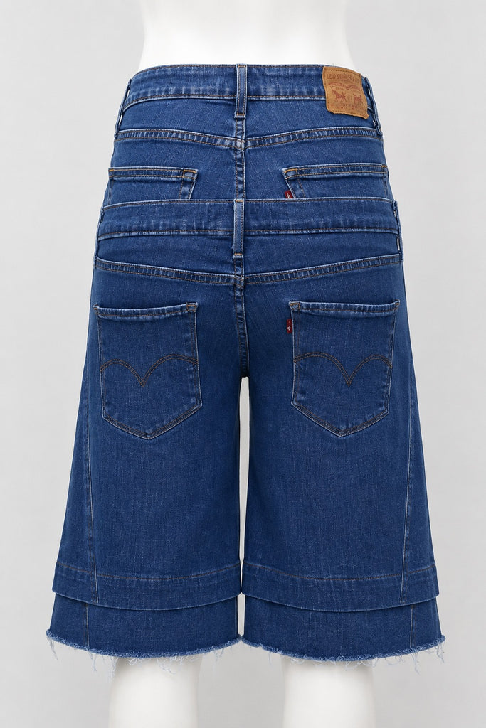 CR2211 UPCYCLED DOUBLE-WAIST DISTRESSED DENIM JORTS