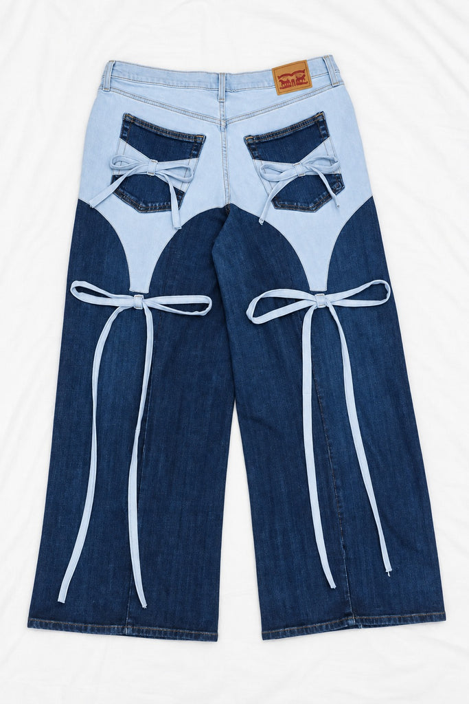 CR2262 UPCYCLED TWO-TONE BOW DENIM JEANS