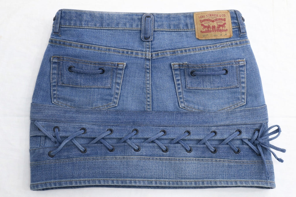 CR1393 Lace-Up Rework Denim Mini Skirt