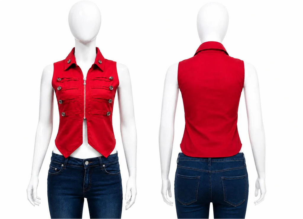 CR1654 UPCYCLED ZIP FRONT VEST TOP