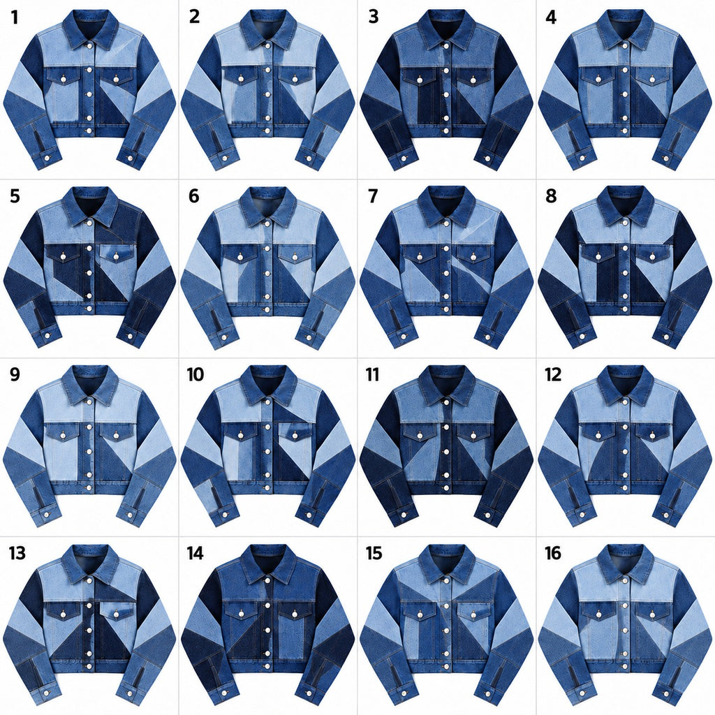 CR2308 UPCYCLED PATCHWORK CROPPED DENIM JACKET