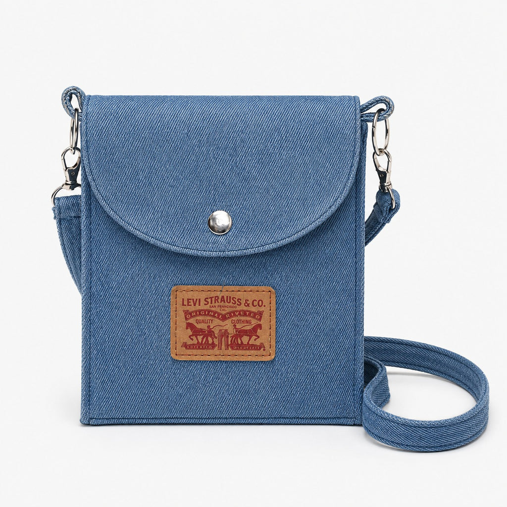 CR1935 UPCYCLED DENIM FLAP CROSSBODY BAG