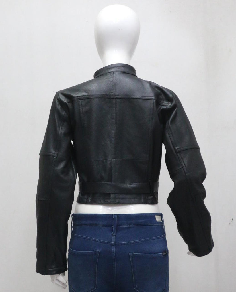 CR2066 UPCYCLED CROPPED MOTO LEATHER JACKET