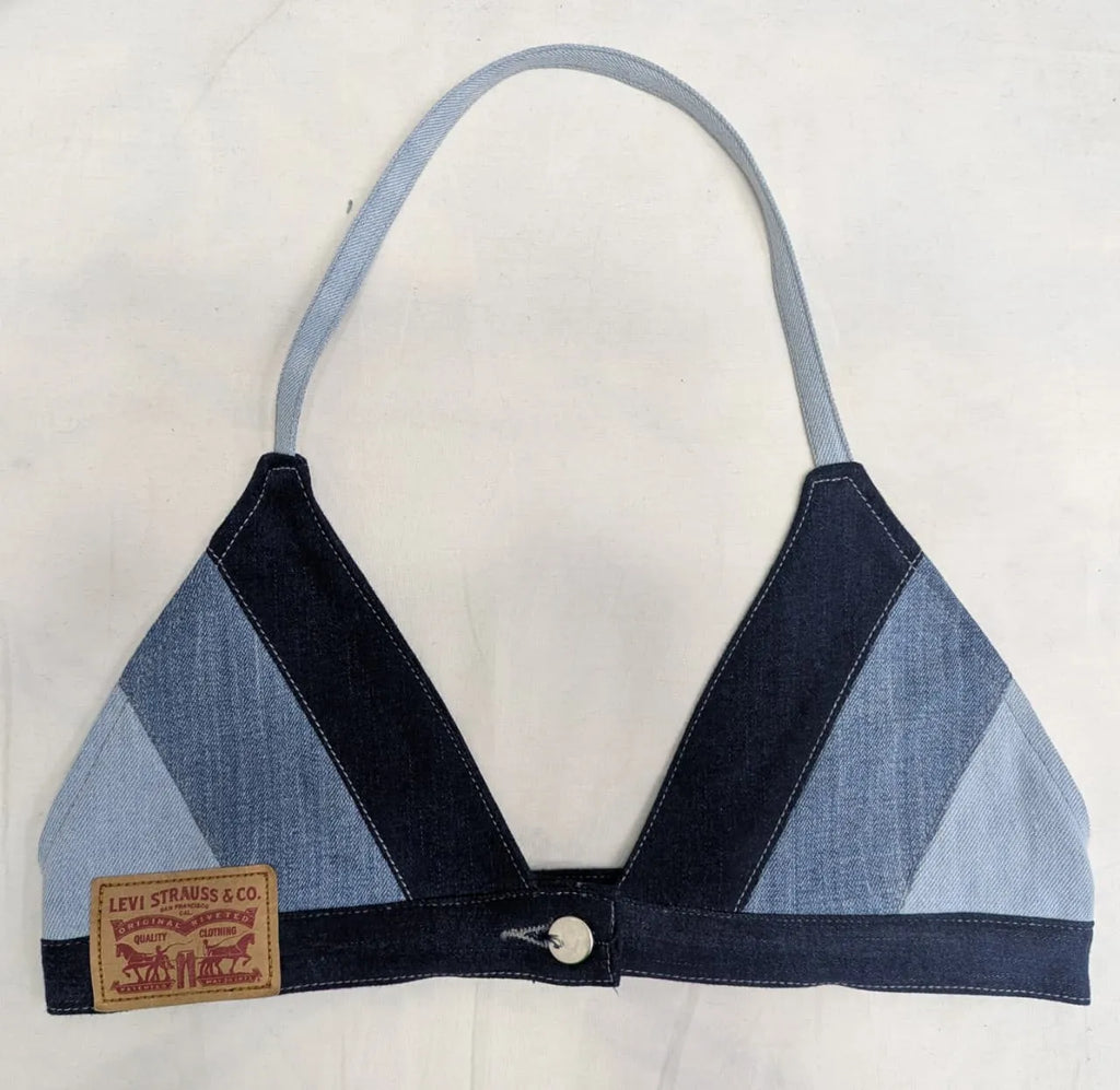 CR1570 Upcycled Denim Halter Bralette