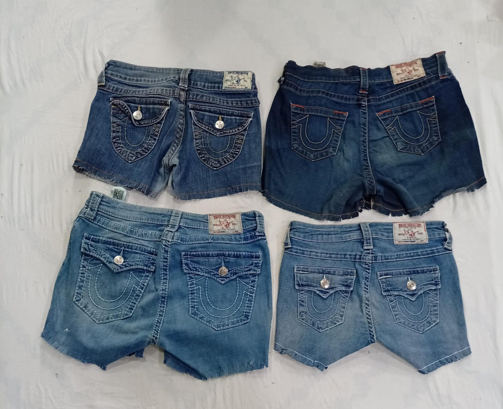 CR9196 Upcycled True Religion Mini Denim Shorts
