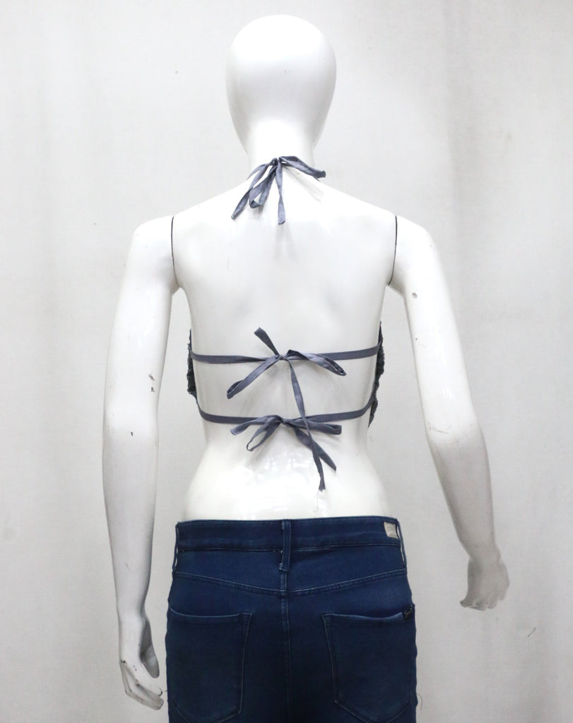 CR1947 UPCYCLED BEADED MESH HALTER HANDKERCHIEF TOP