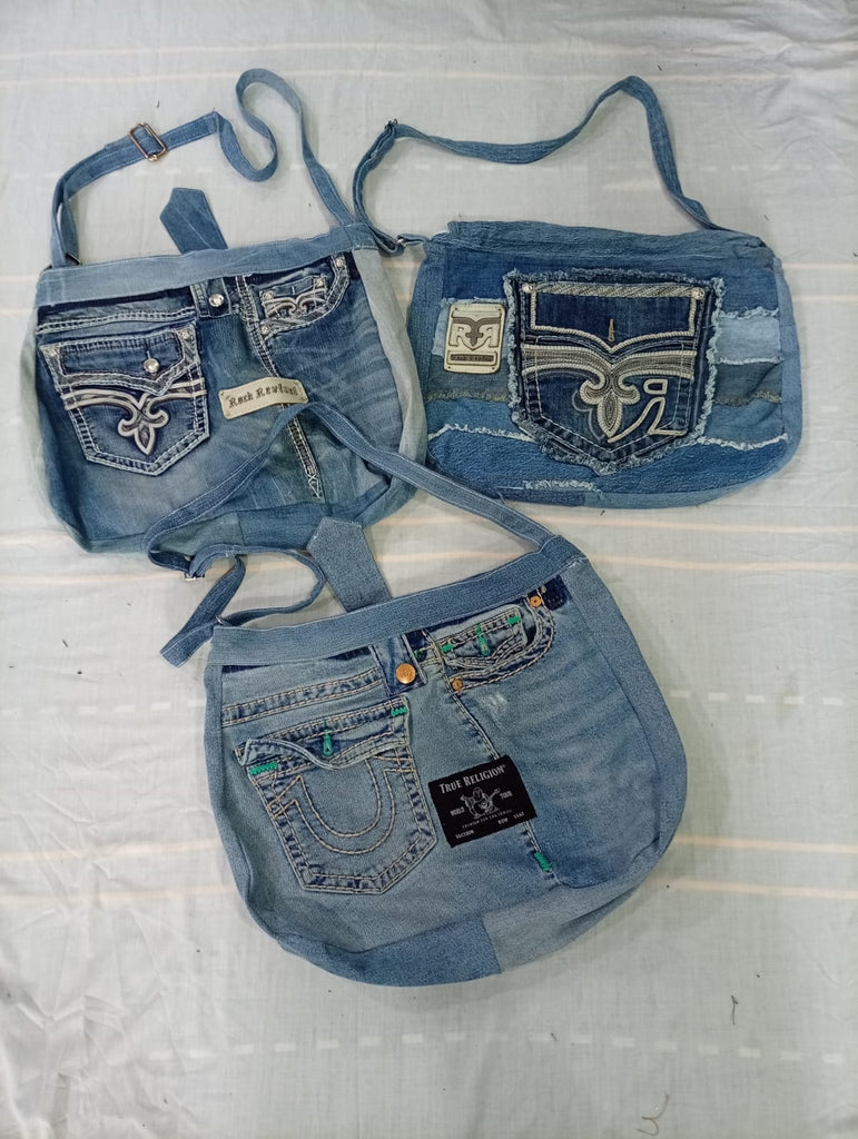 CR10690 Upcycled True Religion and Rock Revival Bags