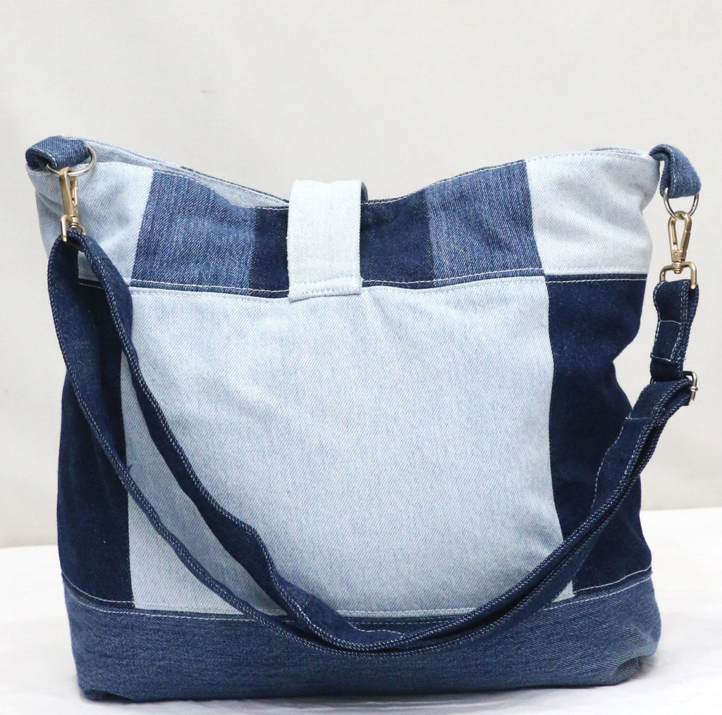 CR1833 UPCYCLED PATCHWORK DENIM CROSSBODY BAG