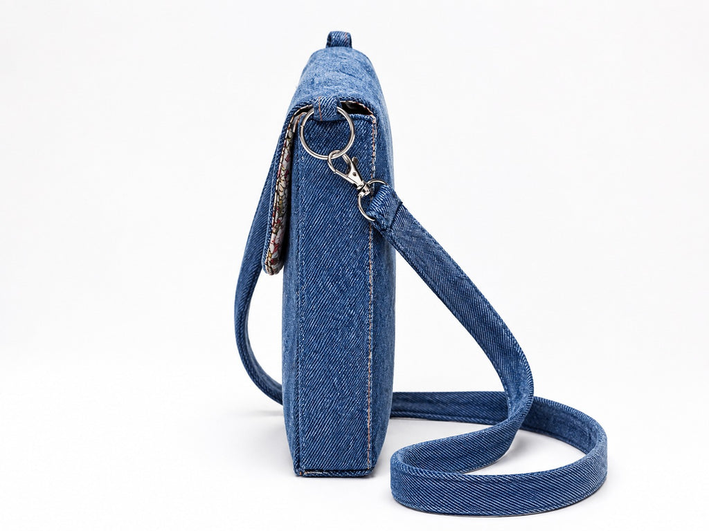 CR1935 UPCYCLED DENIM FLAP CROSSBODY BAG