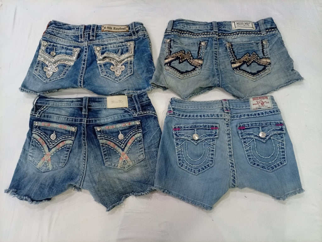CR9971 Upcycled Mix Branded Mini Denim Shorts