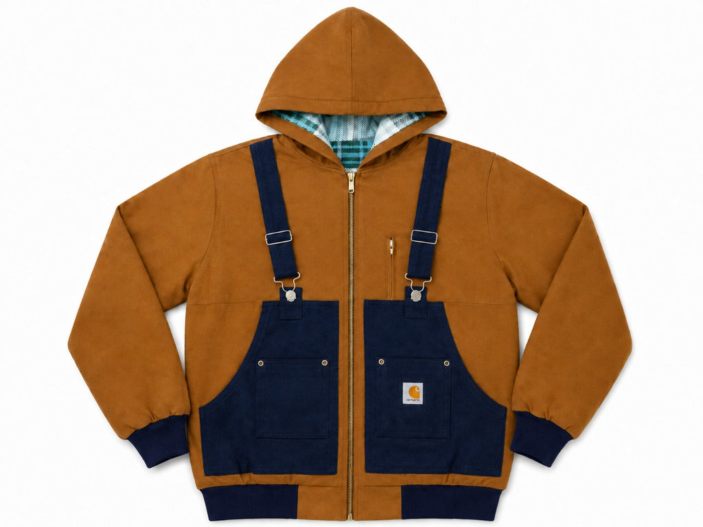 CR1921 UPCYCLED OVERALL-PANEL HOODED JACKET