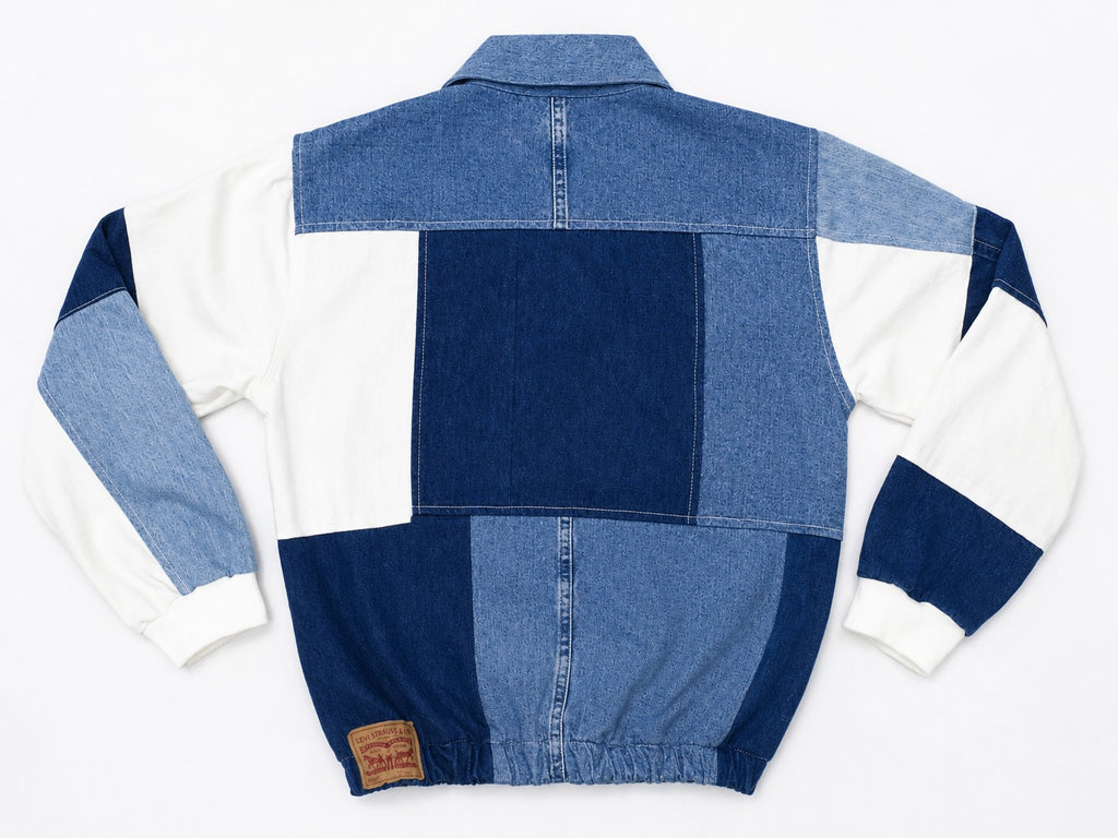 CR2154 UPCYCLED PATCHWORK DENIM HALF-ZIP JACKET