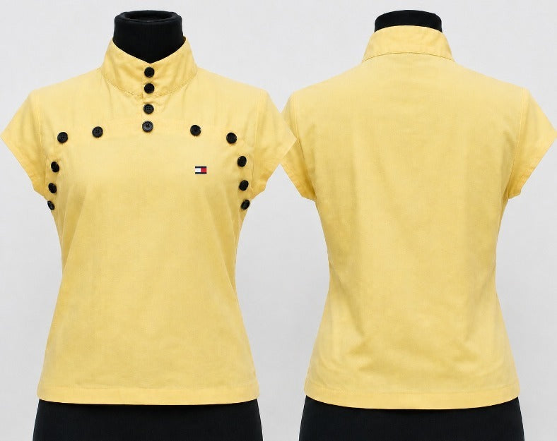 CR1843 UPCYCLED BUTTON DETAIL MOCK NECK TOP