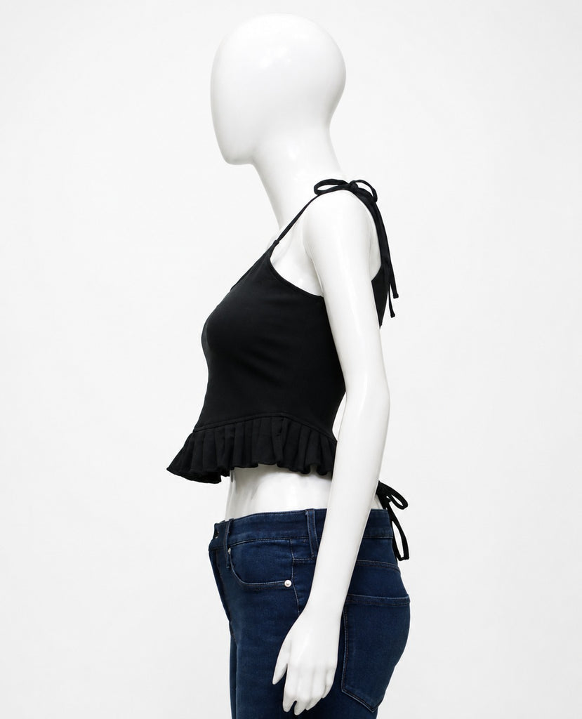 CR1918 UPCYCLED LACE-UP PEPLUM CAMI TOP
