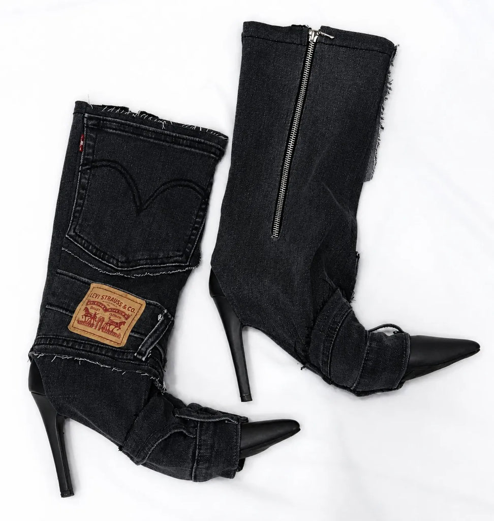 CR1556 Upcycled Denim Heel Boots