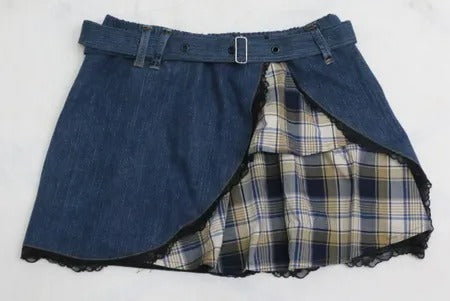 CR1840 Upcycled Denim Layered Skirt