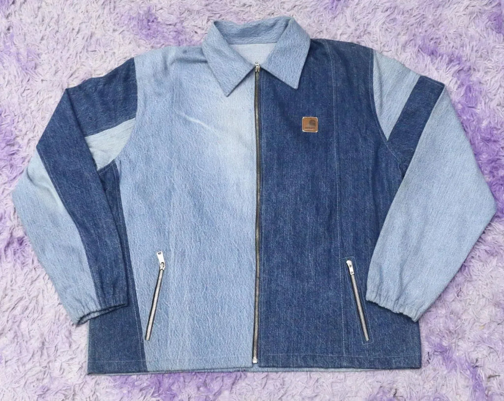CR1457 Upcycled Denim Panel Jacket - Light & Dark Wash Contrast Design