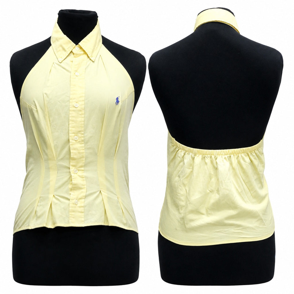 CR2016 UPCYCLED OPEN-BACK HALTER SHIRT TOP