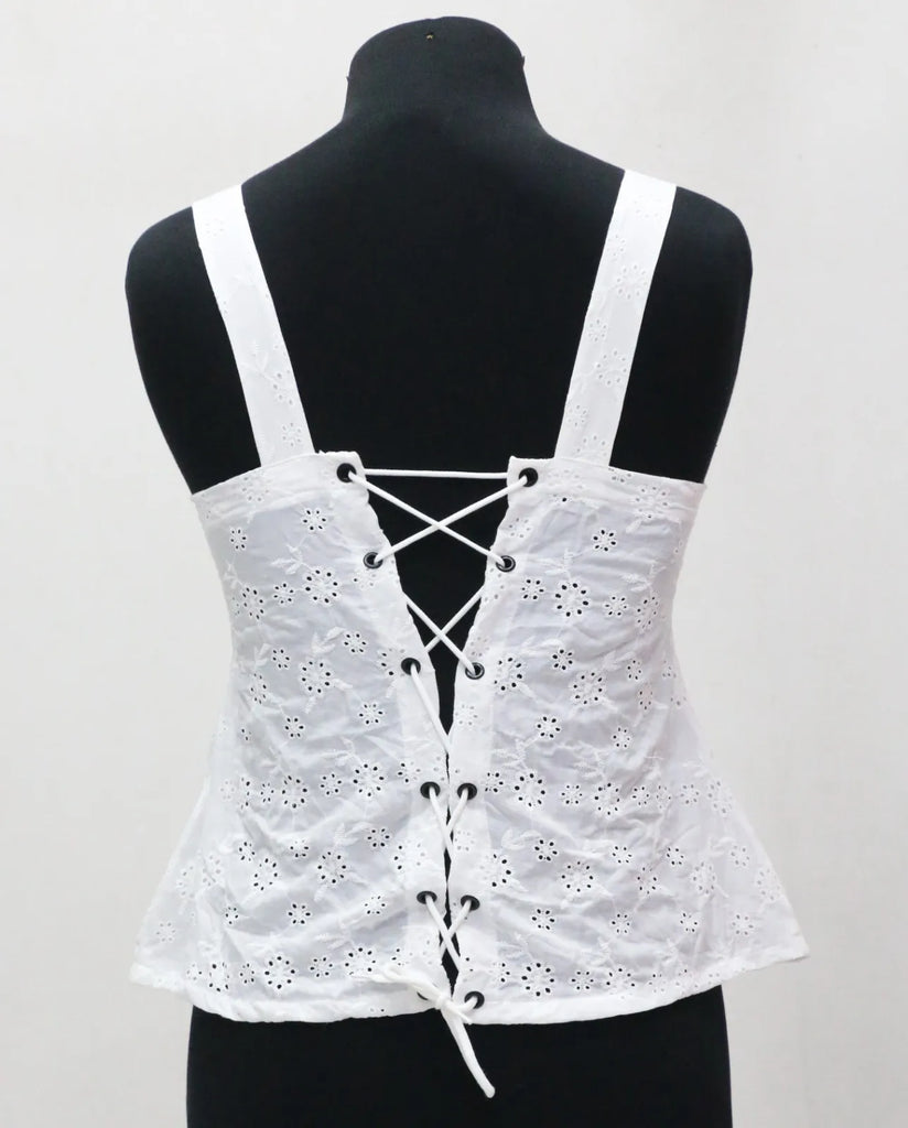 CR1539 Upcycled Eyelet Lace Corset Top
