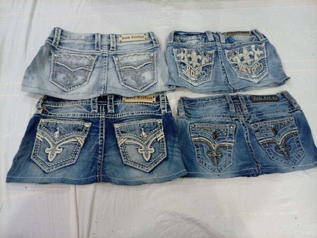 CR10864 Upcycled Rock Revival Mini Denim Skirts