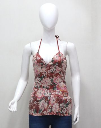 CR2124 Upcycled Floral Halter Top