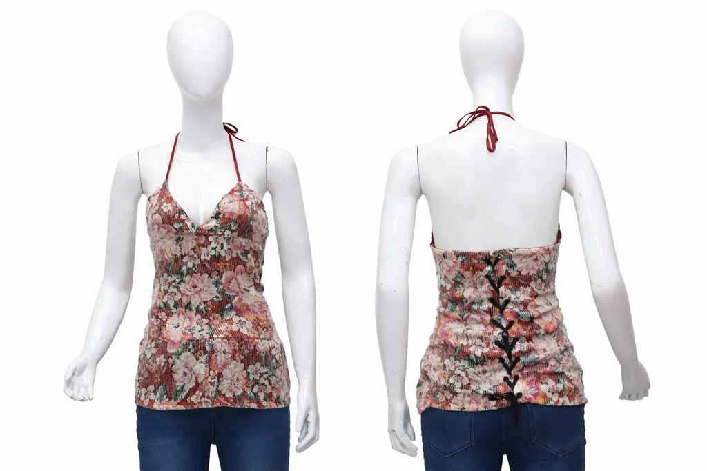 CR1510 Upcycled Floral Halter Top