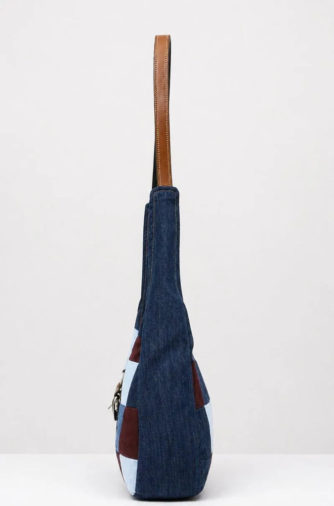 CR1543 Upcycled Denim Patchwork Shoulder Bag