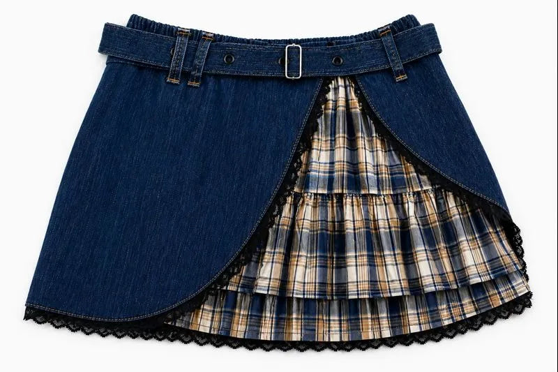 CR1537 Upcycled Denim Layered Skirt