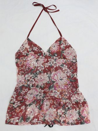 CR2124 Upcycled Floral Halter Top
