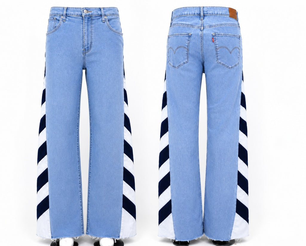 CR1867 UPCYCLED SIDE STRIPE WIDE LEG JEANS