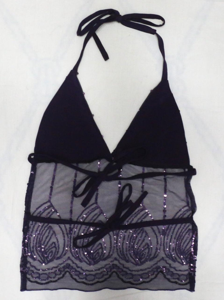 CR1890 UPCYCLED SEQUIN MESH HALTER TOP