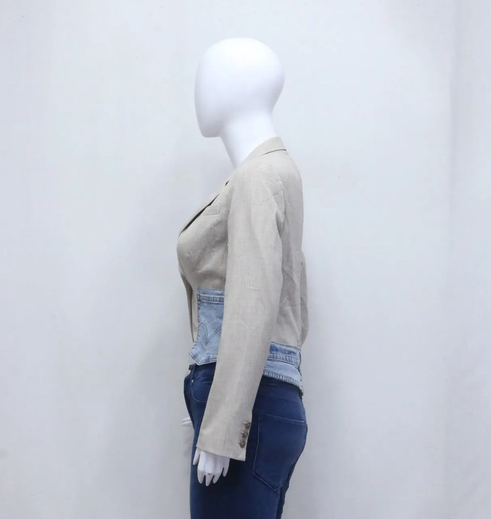 CR751 The Upcycled Denim-Patch Cropped Blazer