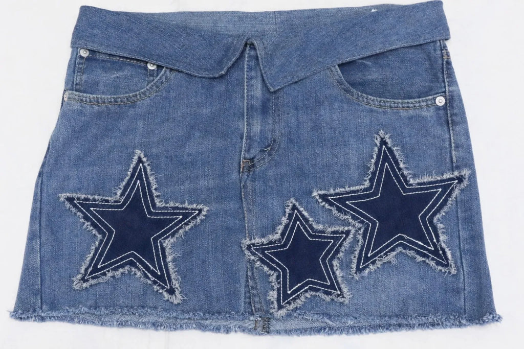 CR1338 Upcycled Denim Mini Skirt