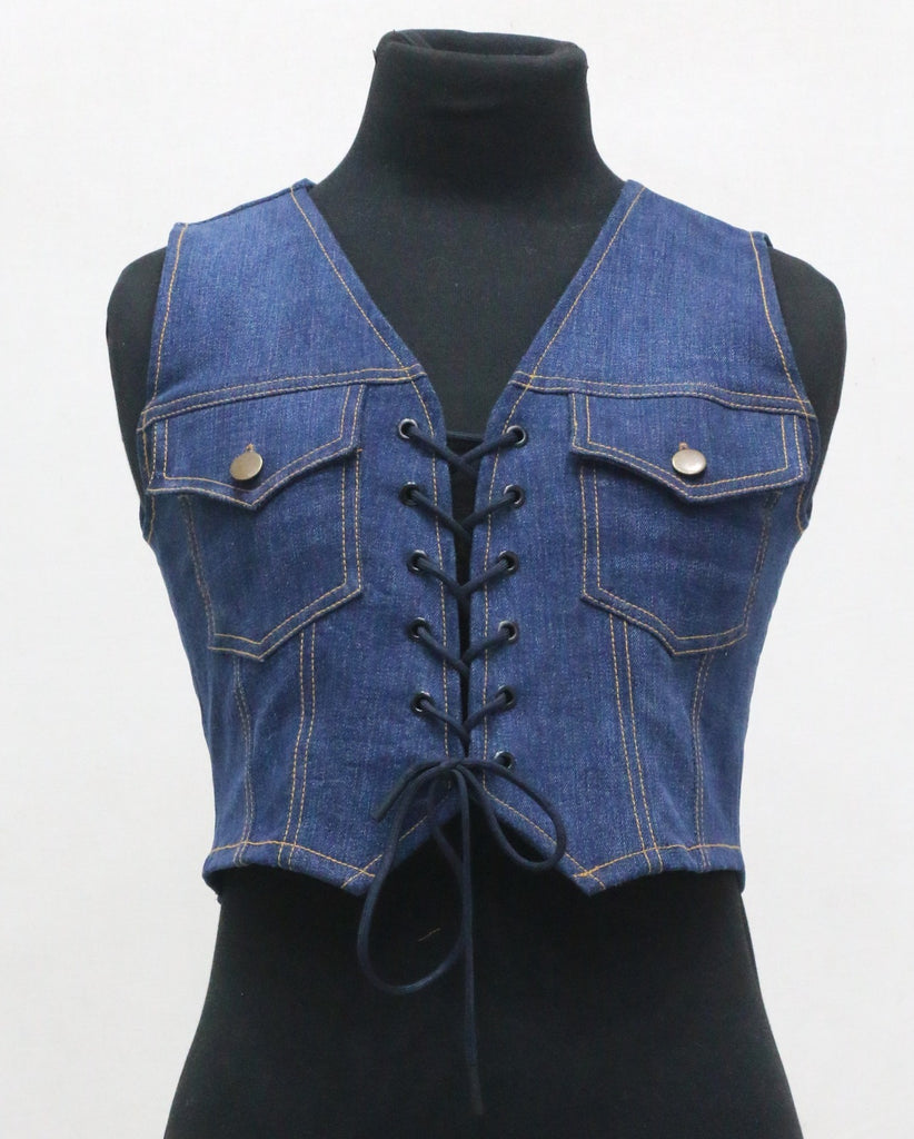 CR2169 UPCYCLED LACE-UP DENIM CORSET VEST
