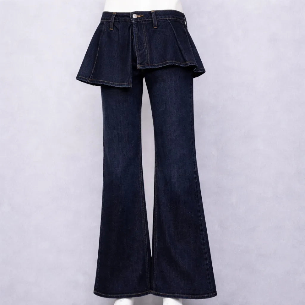 CR1696 UPCYCLED LAYERED FLARE DENIM JEANS