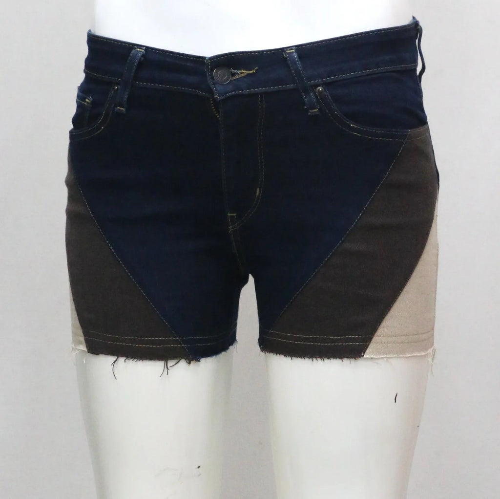 CR1679 UPCYCLED PANEL DENIM SHORTS