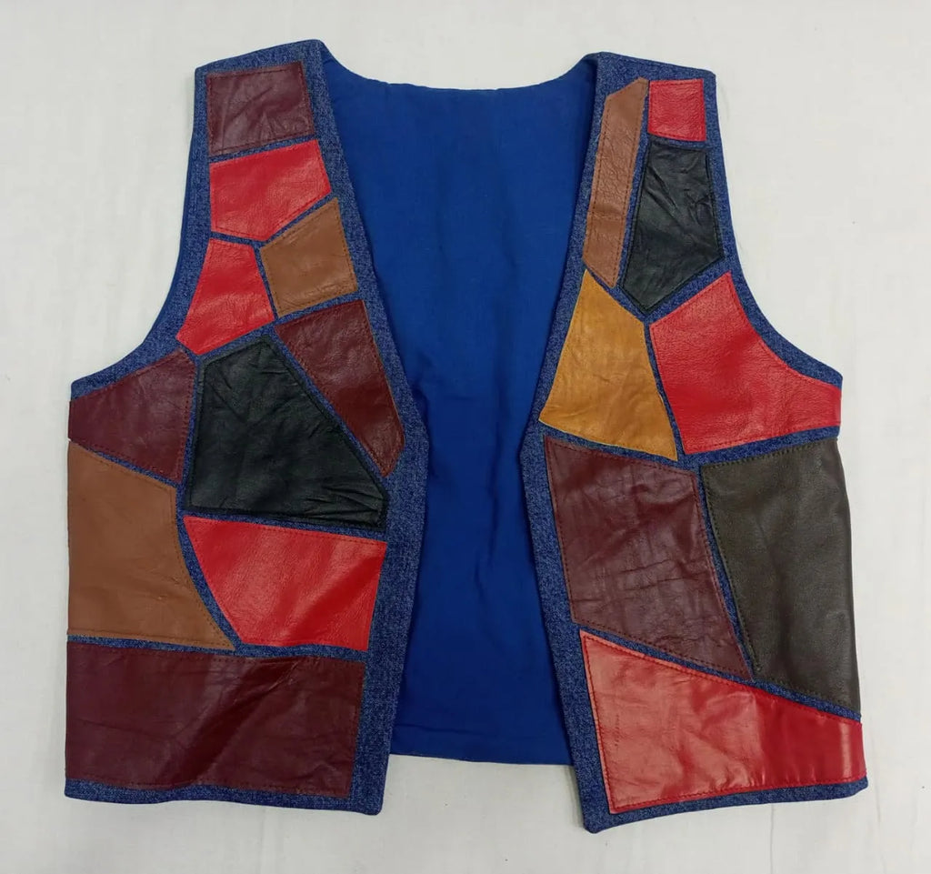 CR951 Upcycled Patchwork Leather Vest – Multi Panel Vintage Rework