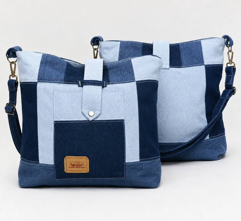 CR1833 UPCYCLED PATCHWORK DENIM CROSSBODY BAG