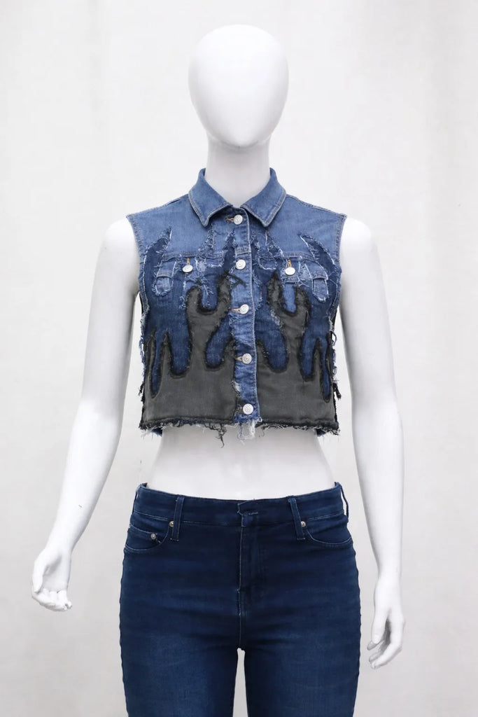 CR1401 Upcycled Distressed Denim Vest