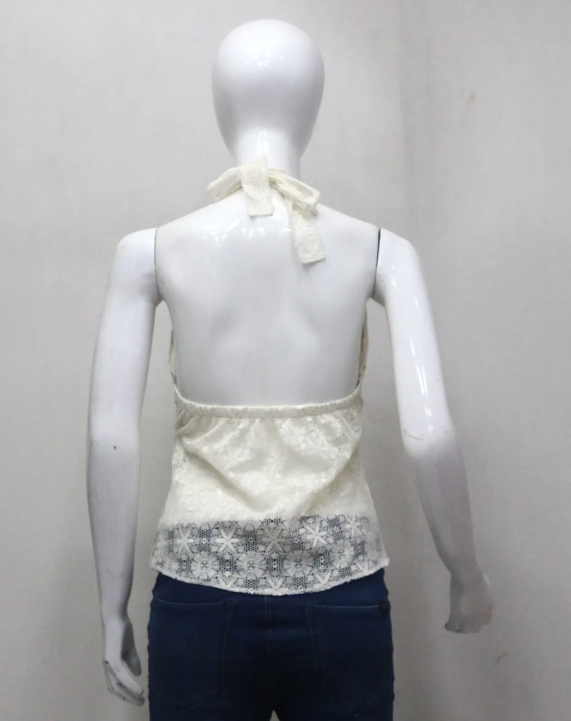 CR1459 Ivory Lace Twist Halter Top