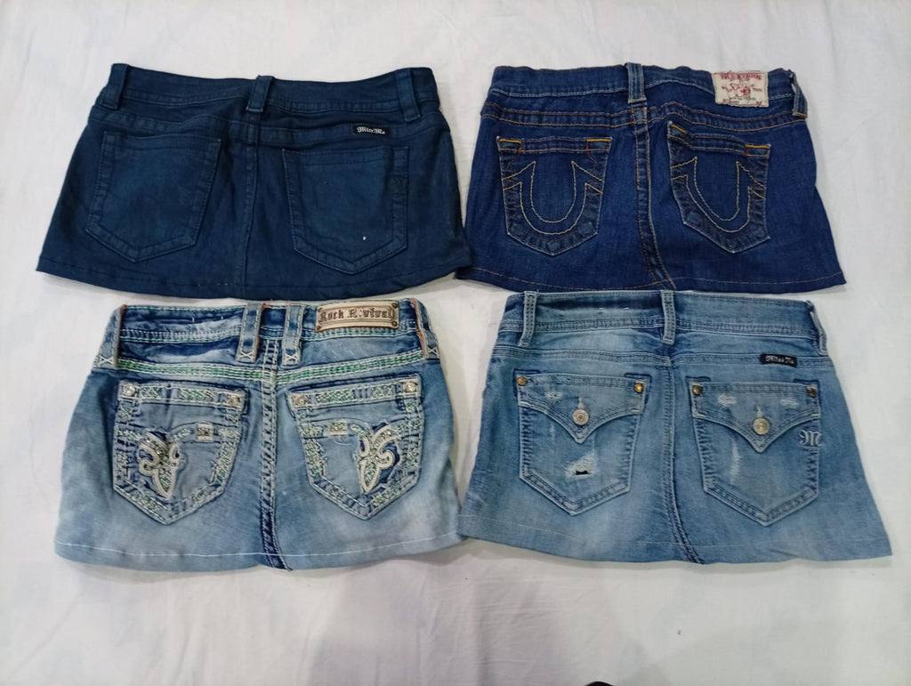 CR10344 Upcycled Mix Mini Denim Skirts